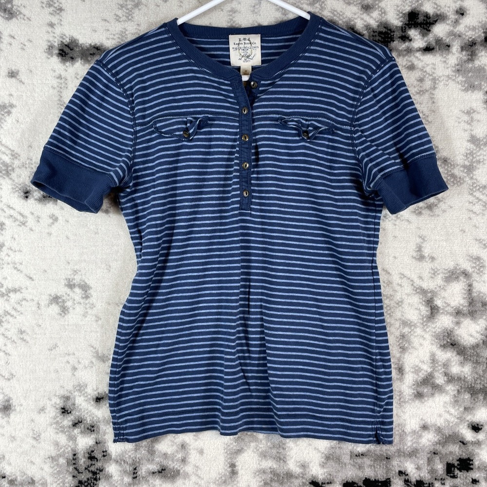 Lauren Jeans Co Top Womens Size Medium‎ Blue Striped Cotton Vintage